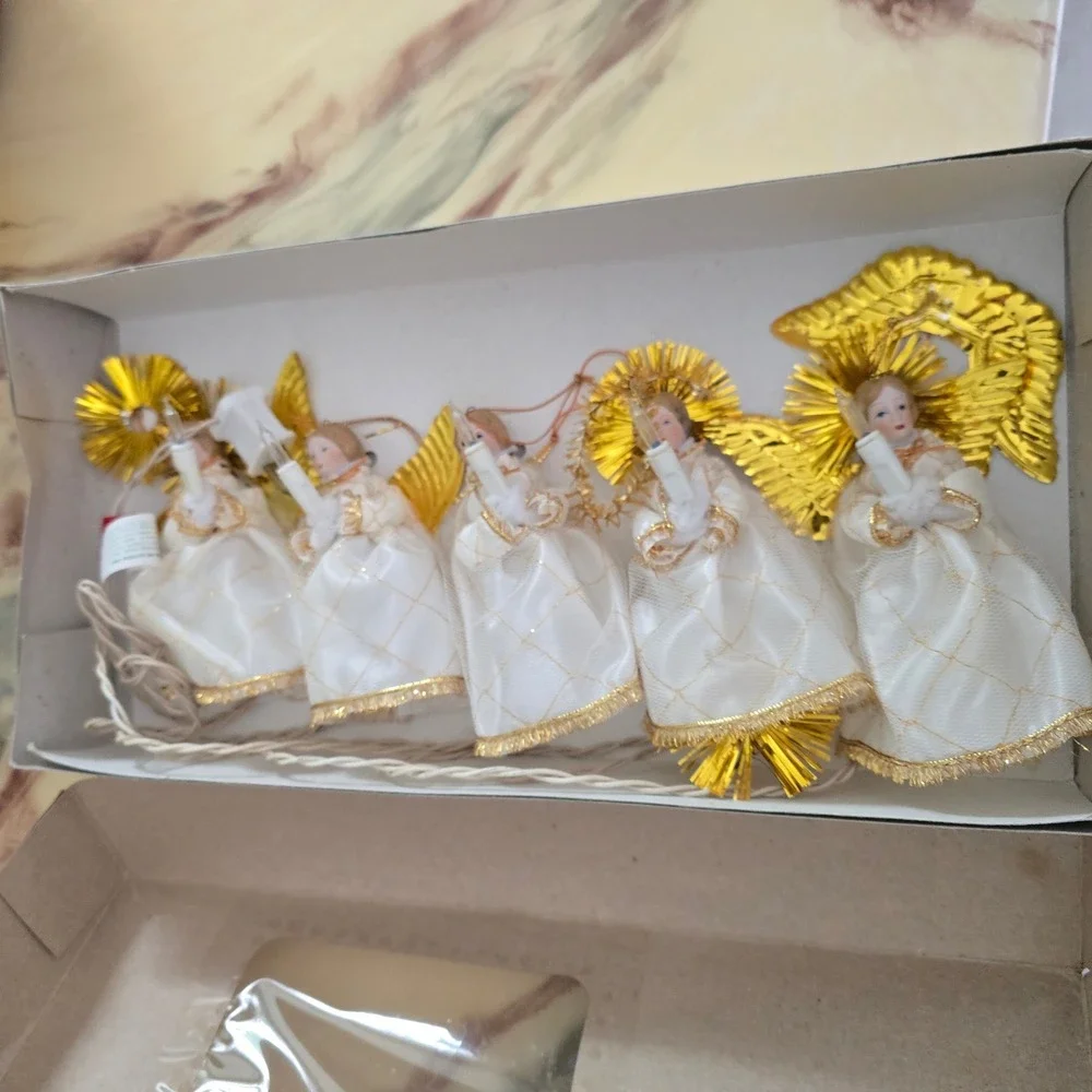 Vintage Sears Decorative Light Set 5 Lighted Angels White Gold Christmas 94116
